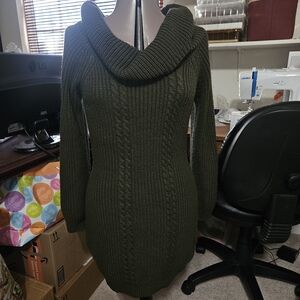 Forest Green Cowl Neck Sweater Dress